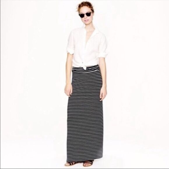 J. Crew Jersey Maxi Skirt Navy Stripe Size Medium - Picture 1 of 11